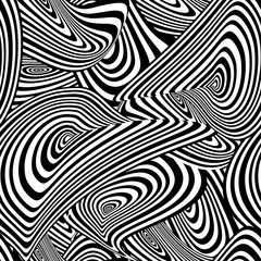 Vector Black and White Hypno Seamless Pattern, Geometric abstract Shapes, Curve Stripes.