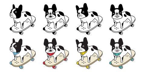 dog vector french bulldog puppy skateboard icon cartoon character symbol breed illustration doodle design