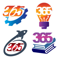 gear bulb rocket book 365 infinity logo icon design illustration