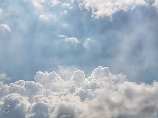 cloud floating in blue sky with copy space.Water droplets and ice crystals gathered together into clumps. Floating in the azure atmosphere