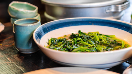 One bowl of a japanese vegetable soup.