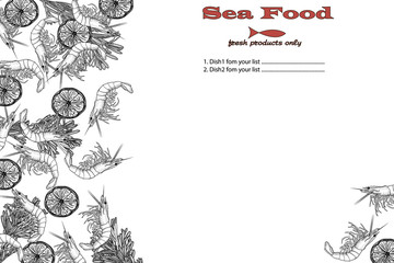 Cooked seafood on top view. Seafood vector illustration. Logo design .