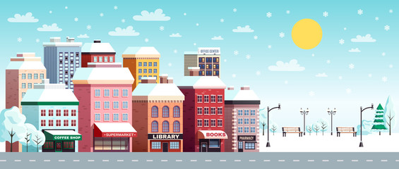 Fototapeta premium Winter City Horizontal Banner