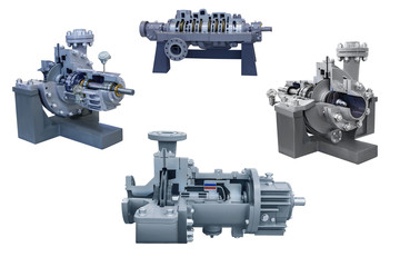 four modern pump for liquefied gas close-up. Cross-section of the pump.