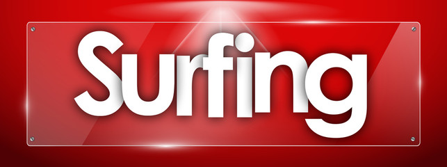 Surfing word in colored rectangles background