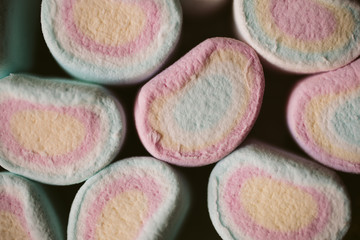 Colorful marshmallows candy close up view as texture and background. 