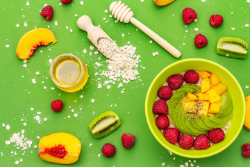 Oatmeal bowl with fresh berries and fruits