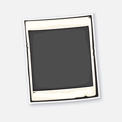 Vector illustration. Cute instant photo frame. Empty retro photo card in mockup style. Sticker with contour. Isolated on white background