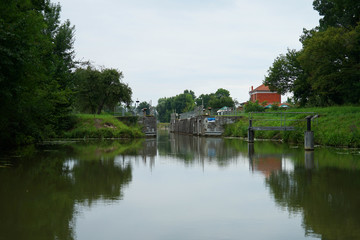 Fototapeta na wymiar Bata Canal on the Morava River used for transportation and recreation, Czech Republic