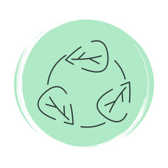 leaves eco recycle icon logo vector illustration on circle with brush texture