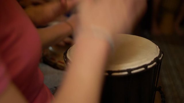 happy drumming session friends playing music together