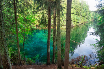 Mystically turquoise coloured spring Kiikunlahde in Hollola, Finland