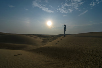 Fototapeta na wymiar Photo of Man in Thar Desert in Jaisalmer - Rajasthan