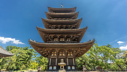 Five-story pagoda (Go-Ju-No-To) at Kofuku-ji temple. Located at Noborioji District in Nara city, Japan - obrazy, fototapety, plakaty