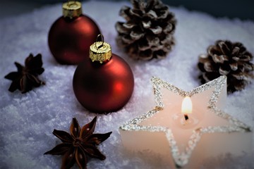 christmas tree decoration on wooden background