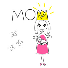 Super mama. Mom and baby vector illustration. Motherhood.