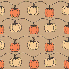 vintage autumn fall seamless vector pattern background illustration with pumpkins