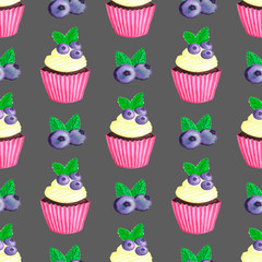 with blueberry cupcake pattern. Nice dessert print