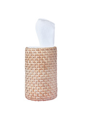 Wood tissue box in weave patterns isolated on white background