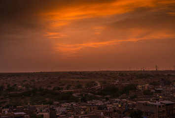 Fototapeta na wymiar Sunset in Golden City Jaisalmer in Rajasthan