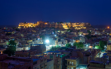 Fototapeta na wymiar Night View of Golden City Jaisalmer with fort