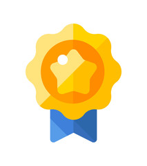 Gold medal icon. Shiny medal with star. Winner award icon. Best choice badge. Flat icon. Vector illustration.