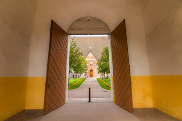 Hollola, Finland - 9 September 2019: Old medieval stone church of St. Mary in Hollola, Finland