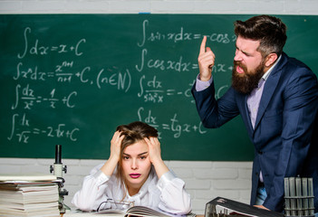 Arguing about study. Conflict situation. School conflict. Demanding lecturer. Teacher strict...