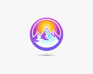Circle mountain sunset logo shape template