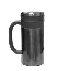 glass thermos isolated on white background.