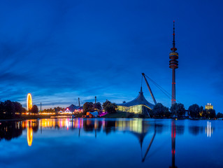 Fototapeta premium Summer festival in Olympic Park in Munich at Night, Germany
