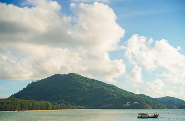 Beautiful sea with long tail boats in southern Phuket.