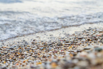Sea stones on the seashore in the summer