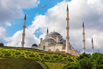 Camlica Mosque on the picturesque hill of Istanbul, Turkey