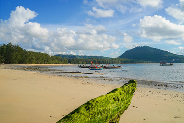 Beautiful sea with long tail boats in southern Phuket.
