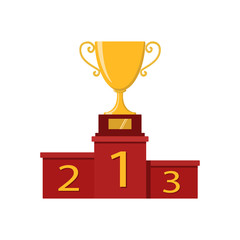 _Award icons. Web site. Trophy cup on winner pedestal on white background