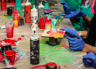 Creation of jewelry with different colors at the summer festival