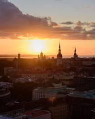 Fototapeta premium Tallinn old town top view at sunset