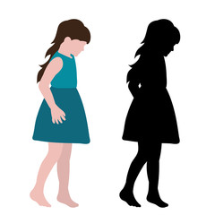  isolated, silhouette of the child and in a flat style, the girl is walking