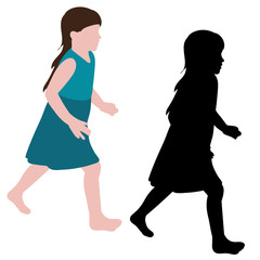 silhouette of the child and in a flat style, the girl runs