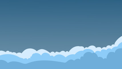 Set white cartoon clouds isolated on blue background.Simple cartoon cloud concept. Vector illustration.