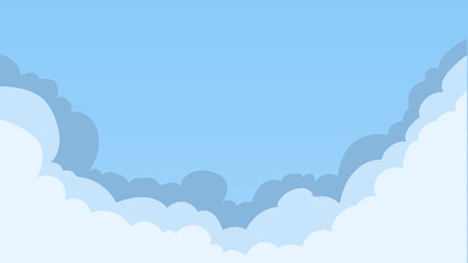 Set white cartoon clouds isolated on blue background.Simple cartoon cloud concept. Vector illustration.