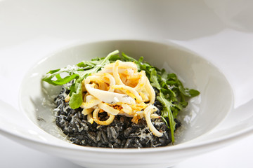 Risotto with squid closeup
