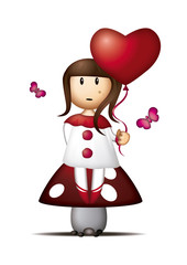 cute girl clown on toadstool with love heart balloon
