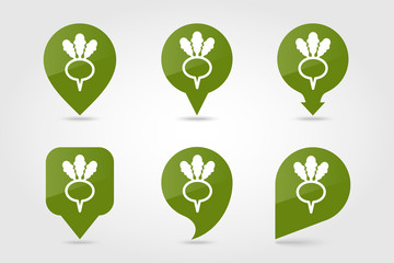 Turnip flat pin map icon. Vegetable root vector