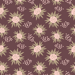 Seamless flower pattern. Flat botanical ornament with minimalistic elements. Simple vector .