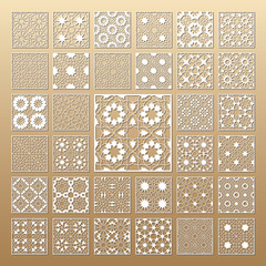 Laser cut vector panels (ratio 1:1). Cutout silhouette with geometric pattern. The set is suitable for engraving, laser cutting wood, metal, stencil manufacturing.
