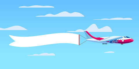 Cargo aircraft pulling advertisement banner © hadeev