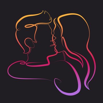  continuous single drawn line art doodle curl loving kissing couple