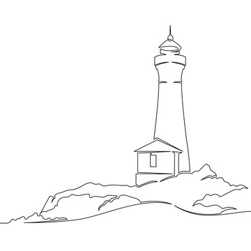  continuous single drawn line art doodle sea, beach, lighthouse